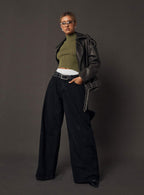 Naylor Mid Rise Wide Leg Jeans Washed Black Denim