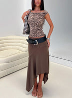 Futura Asymmetrical Midi Skirt Chocolate