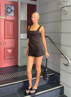 Party Invitations Tailored Shorts Brown Pinstripe