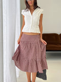 Cascades Low Rise Midi Skirt Red Check