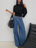 Naylor Mid Rise Wide Leg Jeans Mid Blue Wash