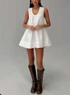 Eberta Ruched Baby Doll Mini Dress White