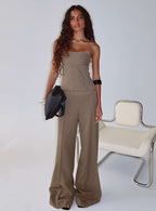 Madelle Mid Rise Straight Leg Pants Brown Pinstripe
