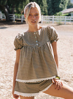 Chandelier Babydoll Top Brown Check