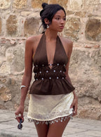 Movies End Halter Top Brown