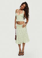 Aspyn Embroidered Midi Skirt Sage Green