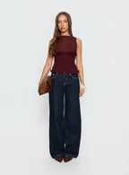 Fever Kiss Chiffon Ruched Top Wine