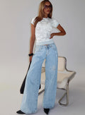 Candi Mid Rise Wide Leg Studded Jeans Light Blue Wash