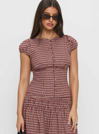 Alixandra Puff Sleeve Blouse Top Red Check