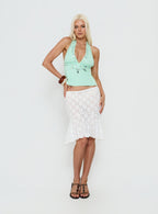 Elphie Sheer Lace Midi Skirt White