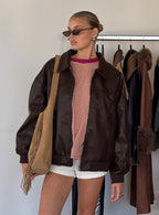 Goldsmith Faux Leather Bomber Jacket Brown