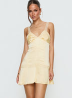 Sybelle Lace Drop Waist Mini Dress Yellow