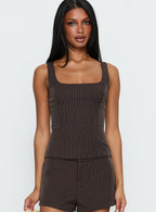 Party Invitations Tailored Top Brown Pinstripe