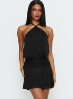 Rozario Chiffon Halter Mini Dress Black / Silver