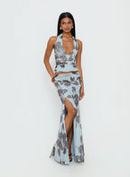 Roselin Mesh Maxi Skirt Blue Floral