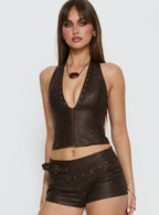 Romey Studded Corset Top Charcoal Brown