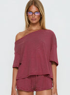 Sugar Surge Off Shoulder Sleep Top Cherry Stripe