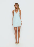 Minkie Halter Wrap Mini Dress Light Blue