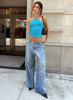 Naylor Mid Rise Wide Leg Jeans Light Blue Wash