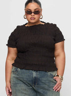 Romelle Shirred Top Black / Brown Plaid