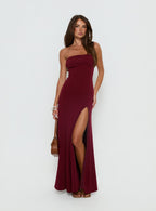 Diamanti Strapless High Slit Maxi Dress Burgundy