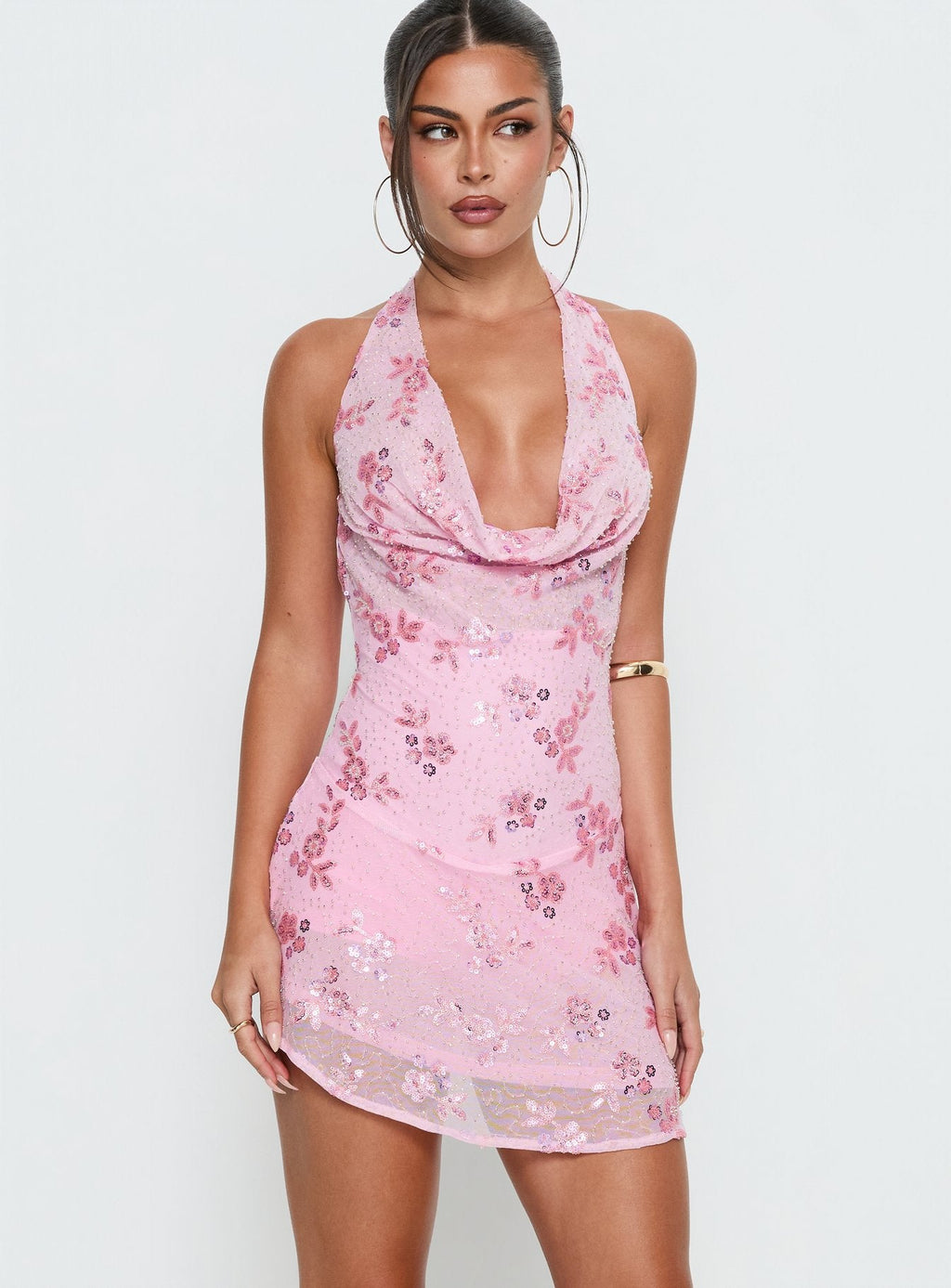 Longer Daylight Cowl Halter Playsuit Pink