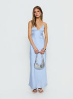 Normanby V Neck Tie Detail Maxi Dress Blue