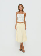 Heart Of Gold Linen Blend Midi Skirt Lemon