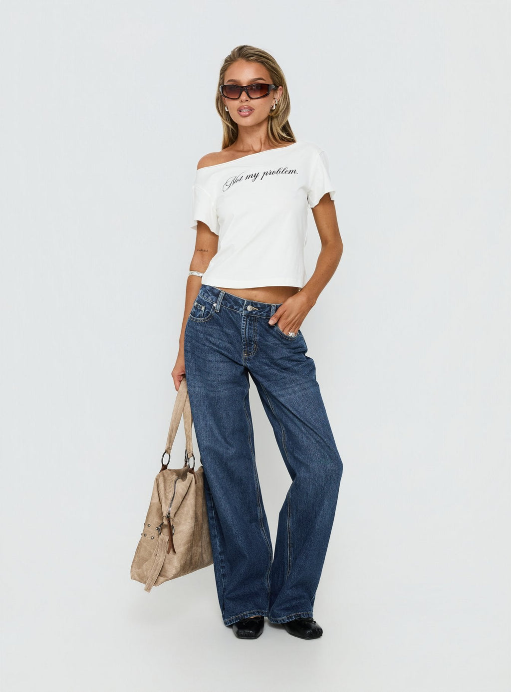 Serenitia Mid Rise Straight Leg Relaxed Jeans Dark Blue Wash