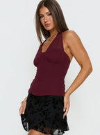 Lynford Chiffon Detail Halter Top Wine