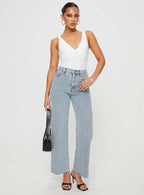 Fawcett High Rise Straight Leg Jeans Light Blue Wash Petite