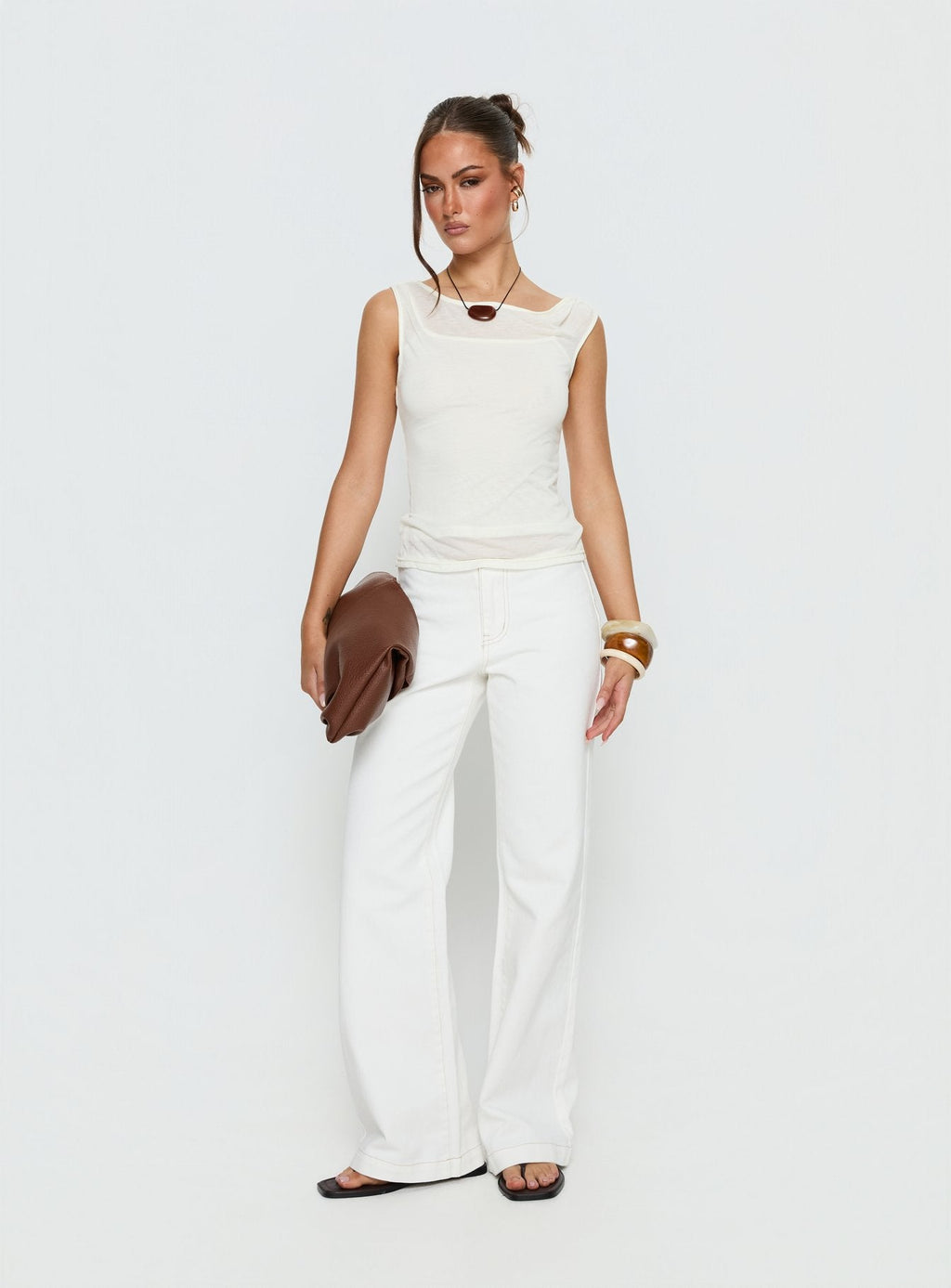 Buenos No Waist Low Rise Straight Leg Jeans White