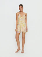 Hey Blondie Ruffle Halter Mini Dress Multi Floral