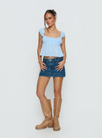 Warna Low Rise Denim Mini Skirt Mid Blue Wash