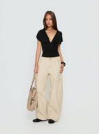 Selective Memory Low Rise Wide Leg Cargo Pants Cream