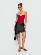 Idette Lace Asymmetrical Mini Skirt Black