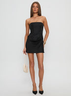 Jenevieve Strapless Drape Mini Dress Black