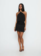 Rozario Chiffon Halter Mini Dress Black / Silver