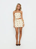 Jasira Strapless Drape Mini Dress Cream / Brown Polka Dot