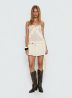 Skinny Dipping Ruffle Sheer Top Cream
