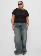 Romelle Shirred Top Black / Brown Plaid