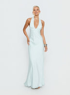 Strawberry Clouds Hotstone Satin Maxi Dress Icy Blue