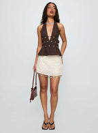 Movies End Halter Top Brown