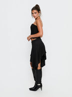 Hevenna Asymmetrical Plisse Mini Skirt Black Diamante