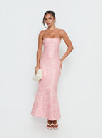 Lips Are Sealed Strapless Lace-Up Back Maxi Dress Pink