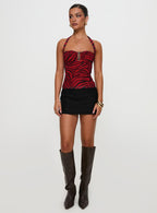 Cielo Mesh Halter Top Red Zebra