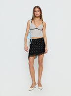 Idette Lace Asymmetrical Mini Skirt Black Polka Dot
