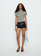 Maxfield Collared Button Up Blouse Top Multi Check