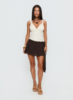Reviva Ruched Wrap Mini Skirt Chocolate