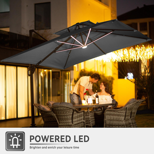 Cantilever Outdoor Patio Umbrella with Led Lights